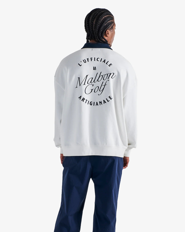 Malbon - Artigianale Collared Crewneck in White - Kalifornia Jean Bar