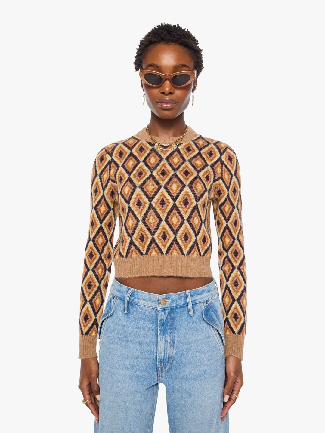 Mother - The Crop Jumper Beeswax And Caramel Cafe - Kalifornia Jean Bar