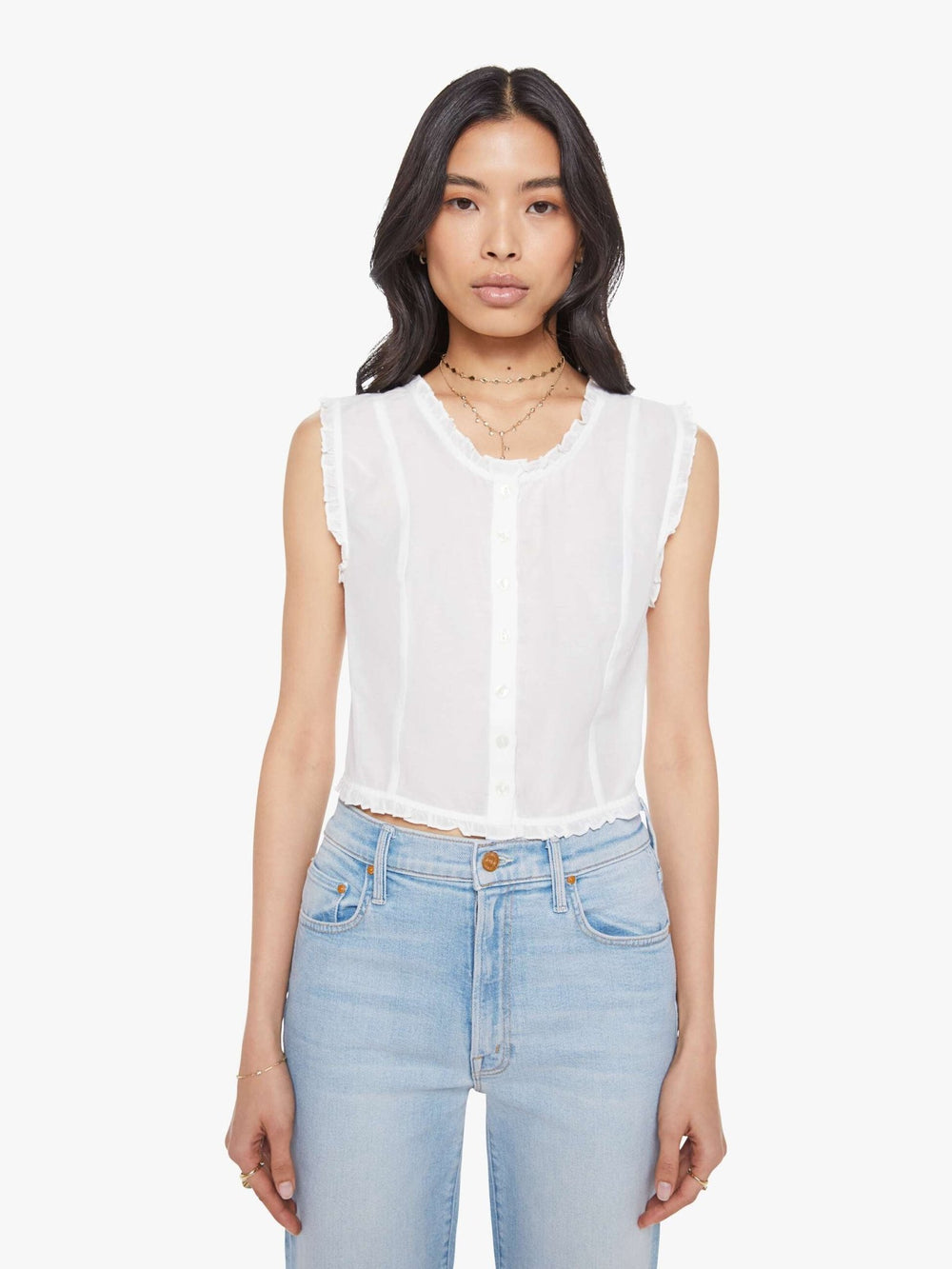 Mother - The Sweetheart Blouse in Bright White - Kalifornia Jean Bar