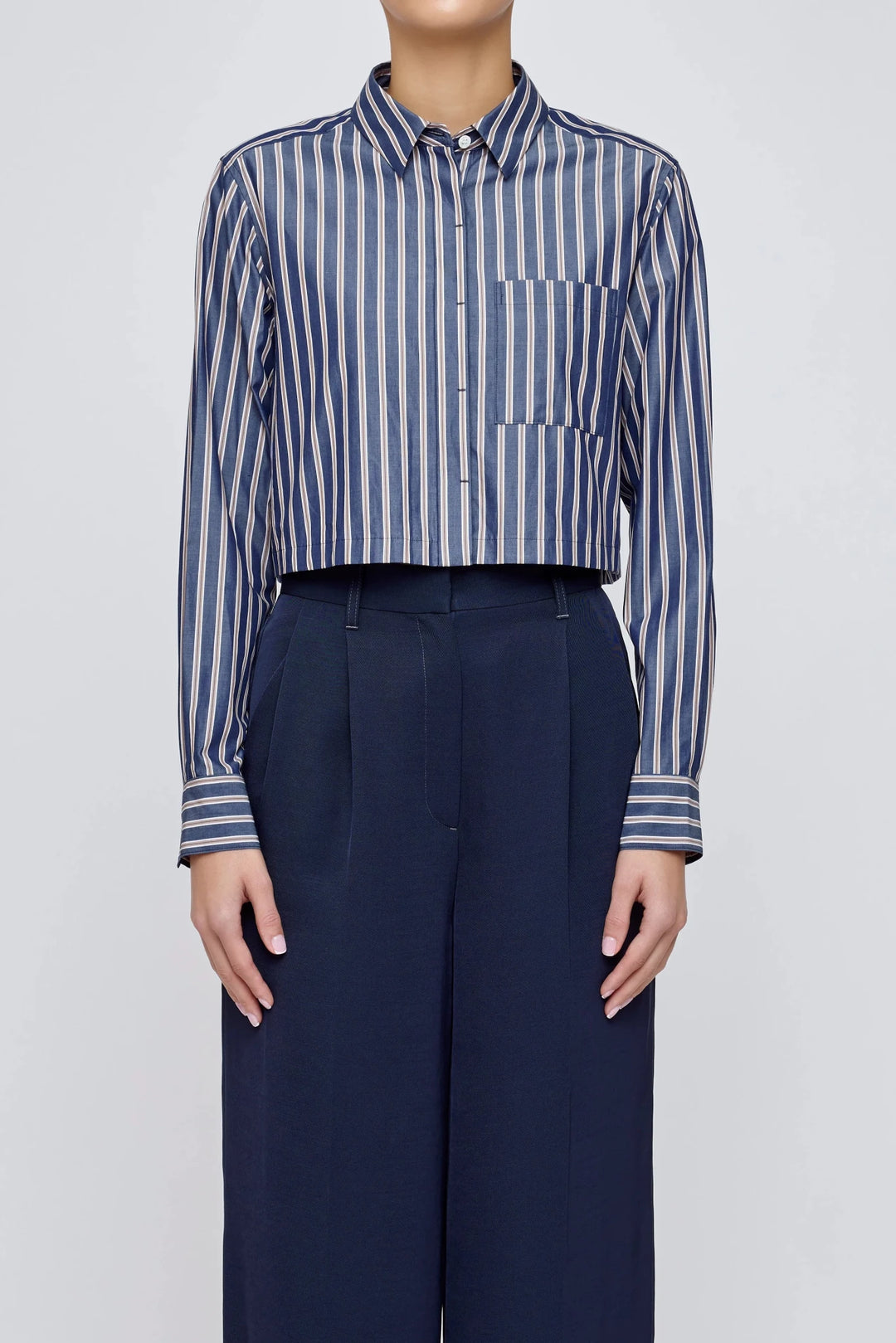 Moussy - Multi Blue Basic Striped Cropped Shirt - Kalifornia Jean Bar