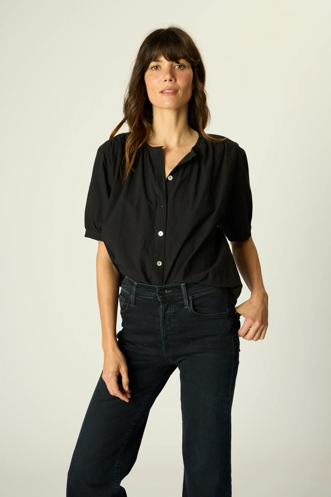 Natalie Martin - Black Flat Cotton Violet Top - Kalifornia Jean Bar Natalie Martin - Black Flat Cotton Violet Top