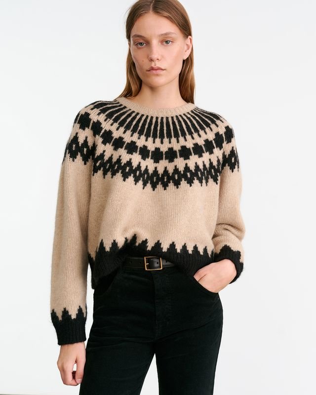 Nili Lotan Alena Sweater in Light Camel Fair Isle - Kalifornia Jean Bar
