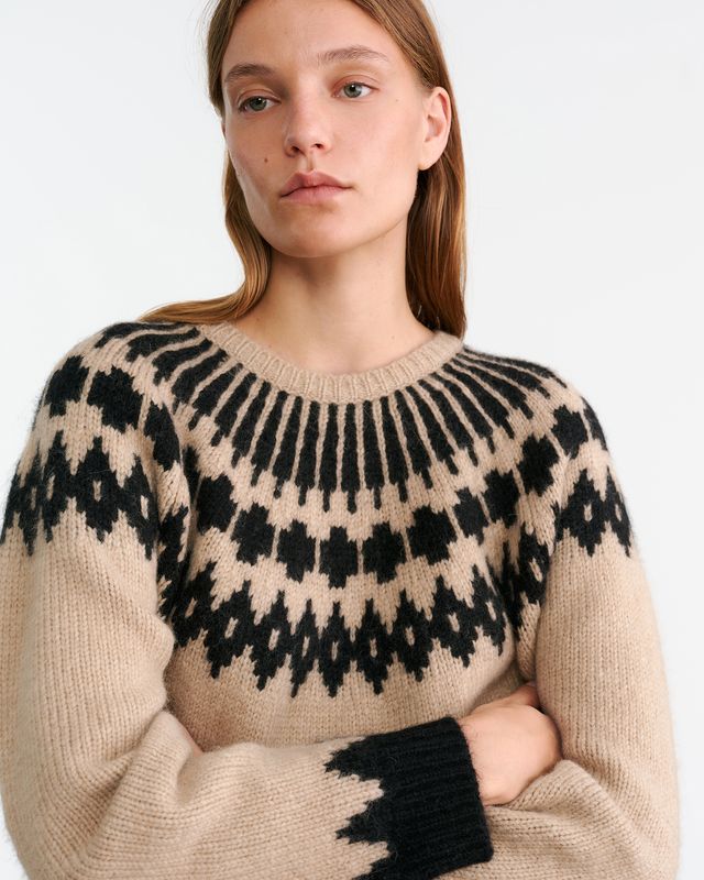 Nili Lotan Alena Sweater in Light Camel Fair Isle - Kalifornia Jean Bar
