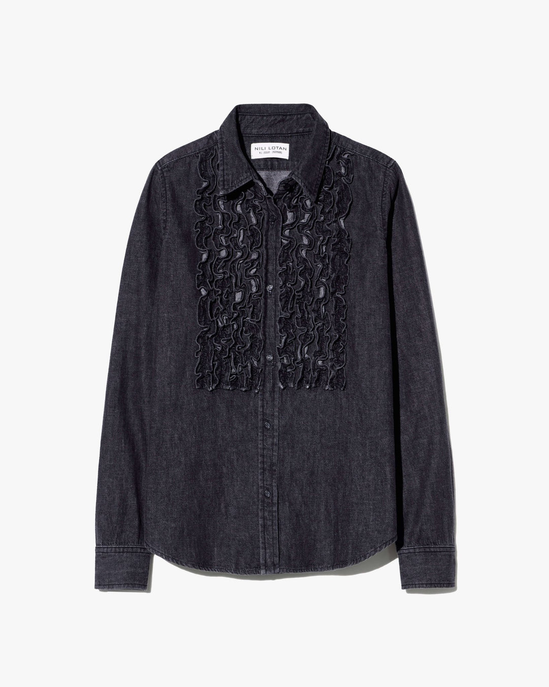 Nili Lotan - Emilie Denim Ruffle Shirt Faded Black - Kalifornia Jean Bar