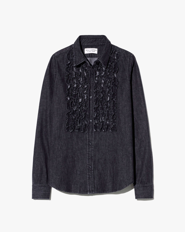 Nili Lotan - Emilie Denim Ruffle Shirt Faded Black - Kalifornia Jean Bar