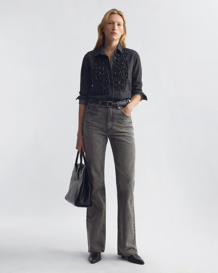 Nili Lotan - Emilie Denim Ruffle Shirt Faded Black - Kalifornia Jean Bar