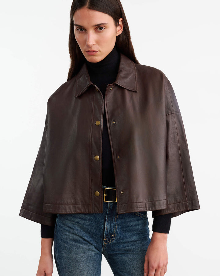 Nili Lotan - Ines Leather Jacket in Dark Brown - Kalifornia Jean Bar