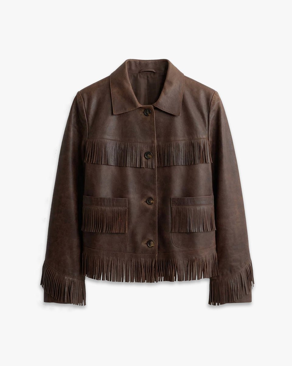 Nili Lotan - Lazare Fringe Leather Jacket in Dark Brown - Kalifornia Jean Bar