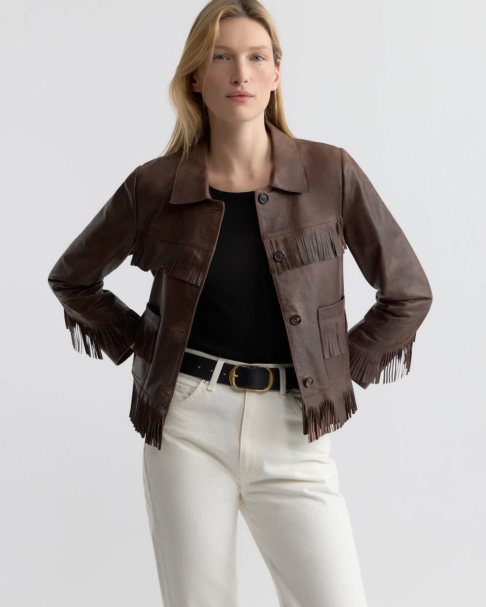 Nili Lotan - Lazare Fringe Leather Jacket in Dark Brown - Kalifornia Jean Bar