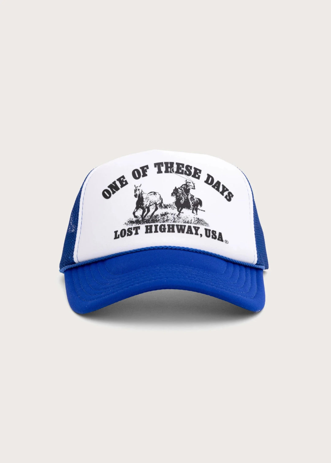 One of These Days - Royal Blue/White Lost Highway Trucker Hat - Kalifornia Jean Bar