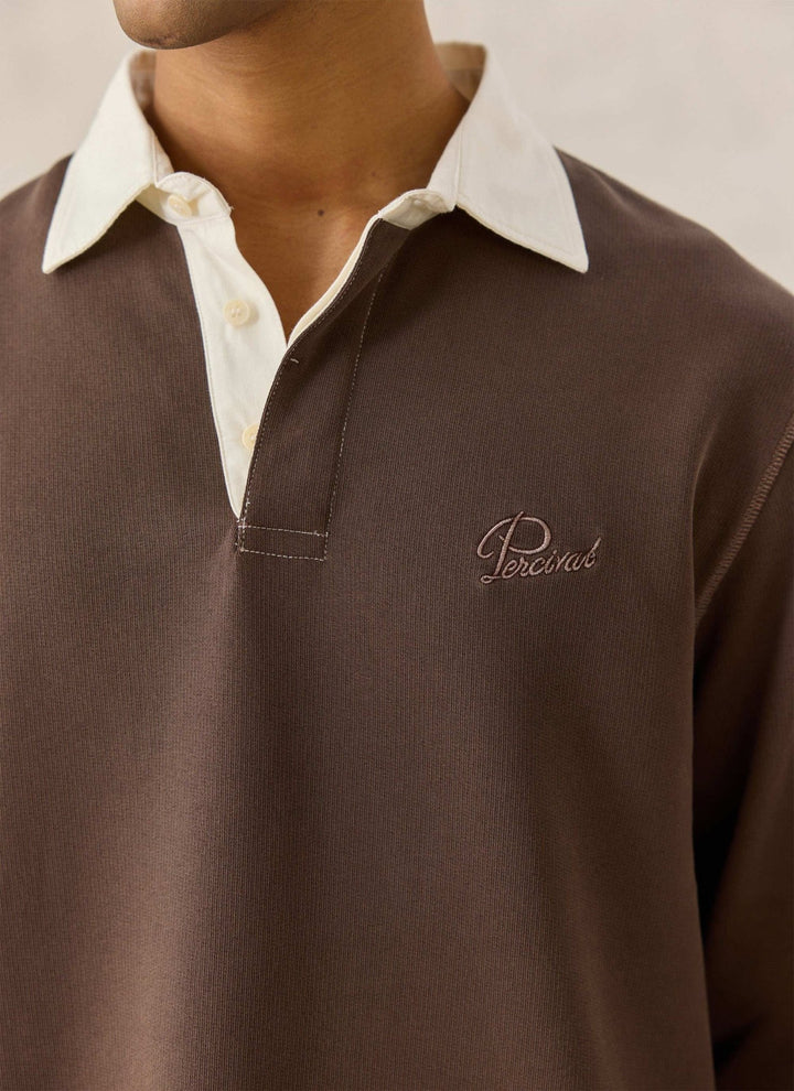 Percival - Brown Editor Embroidered Rugby Polo - Kalifornia Jean Bar