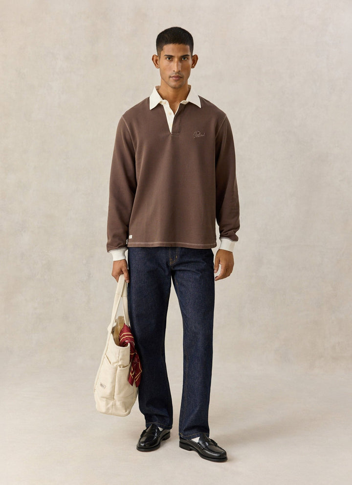 Percival - Brown Editor Embroidered Rugby Polo - Kalifornia Jean Bar