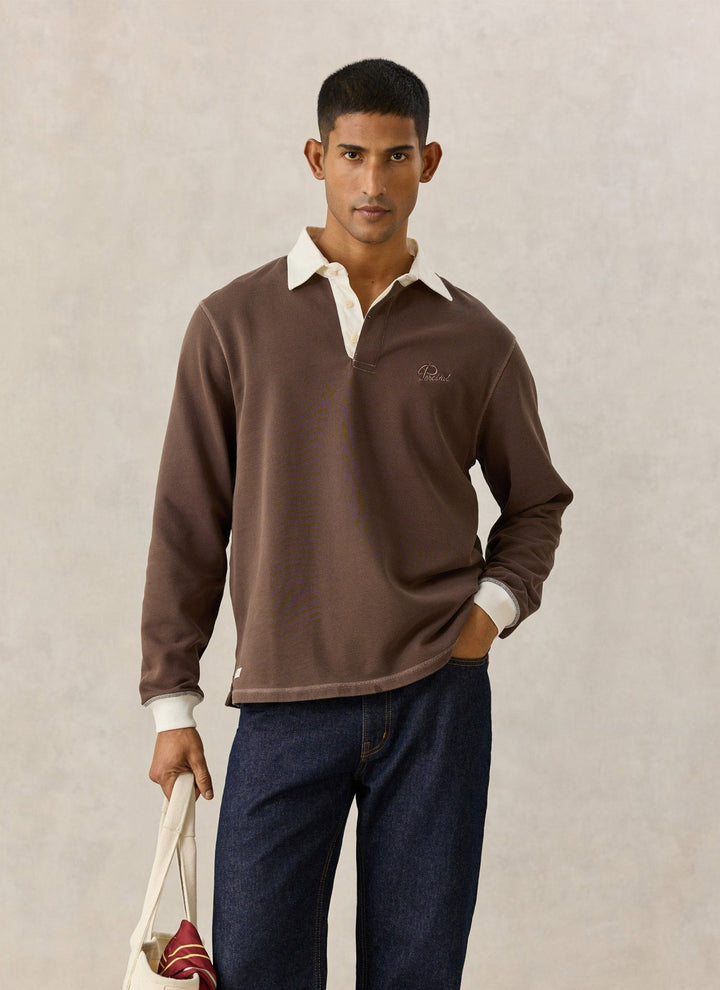 Percival - Brown Editor Embroidered Rugby Polo - Kalifornia Jean Bar