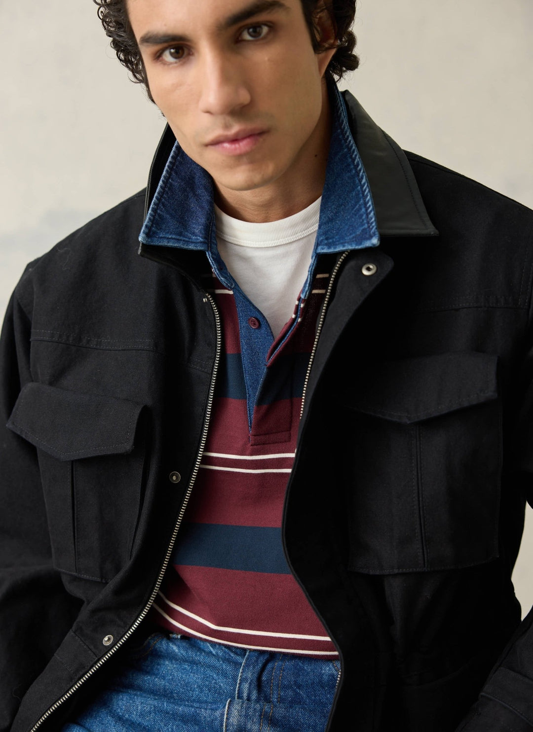 Percival - Dennis Denim Collar Rugby - Burgundy Stripe - Kalifornia Jean Bar