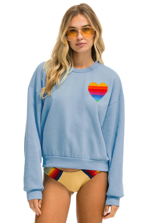 Aviator Nation - Rainbow Heart Stitch Relaxed Crew in Ice