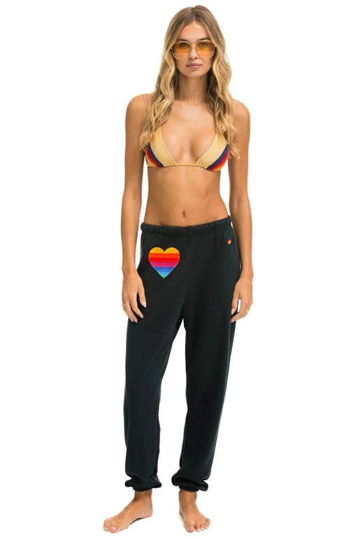 Aviator Nation - Charcoal Rainbow Heart Stitch Sweatpants