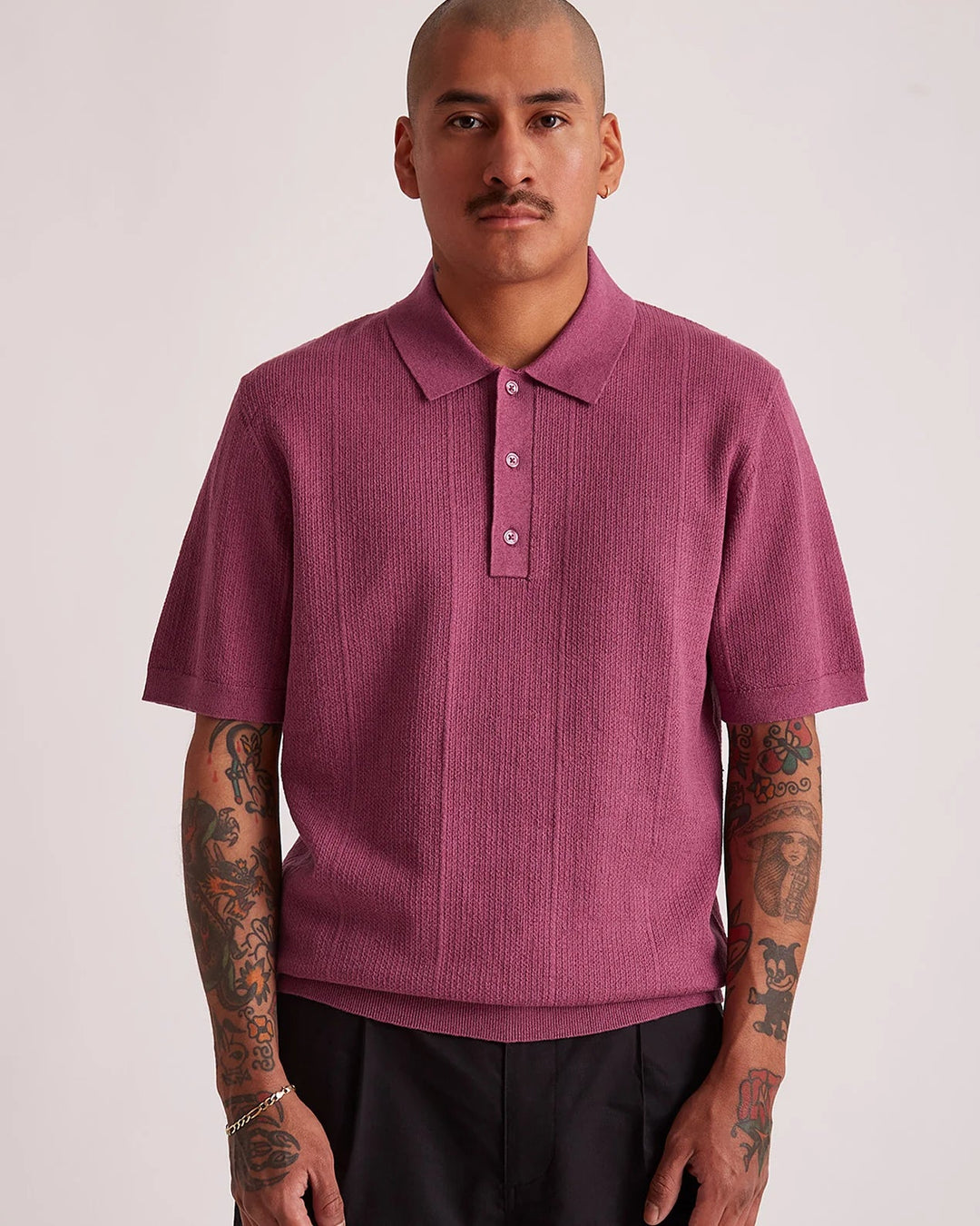 Saturdays NYC - Jahmad Linen Blend Knit Polo in Violet Quartz - Kalifornia Jean Bar