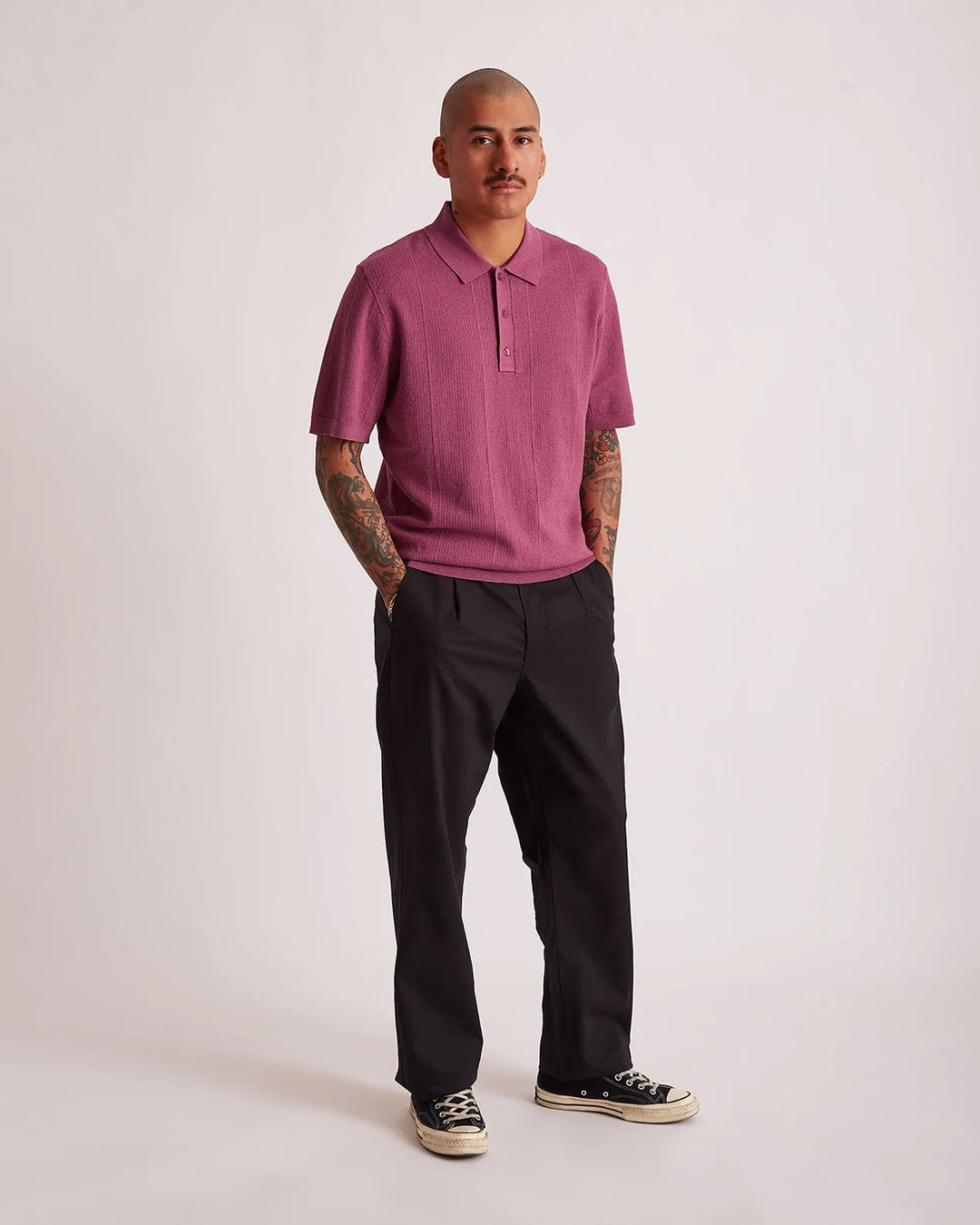 Saturdays NYC - Jahmad Linen Blend Knit Polo in Violet Quartz - Kalifornia Jean Bar