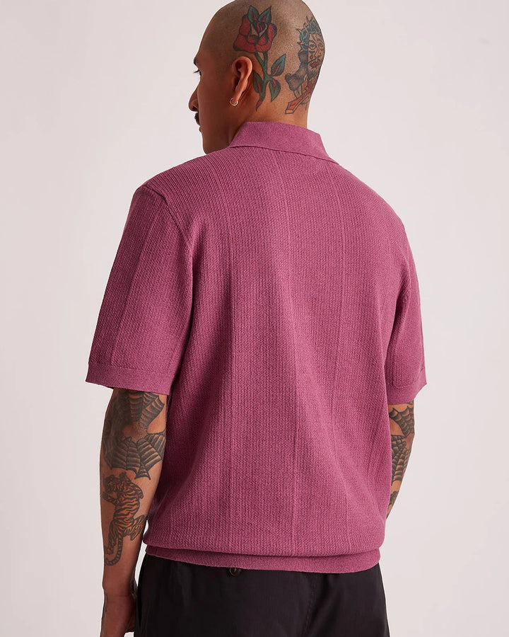 Saturdays NYC - Jahmad Linen Blend Knit Polo in Violet Quartz - Kalifornia Jean Bar