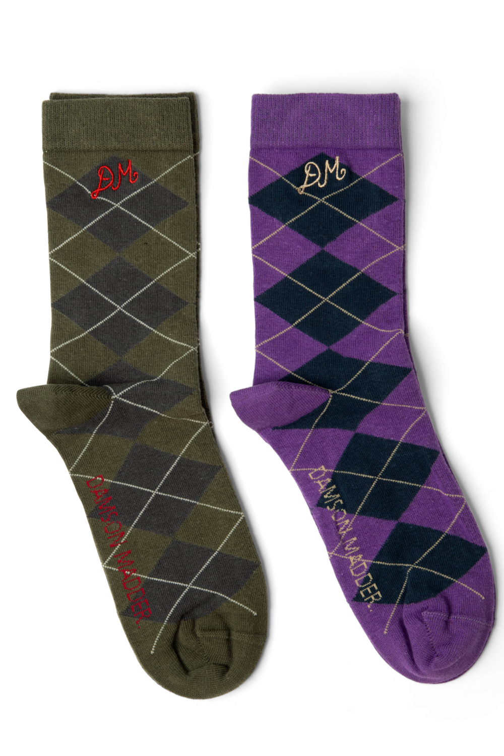 Damson Madder - Olive & Purple Argyle 2 Pack Socks - Kalifornia Jean Bar
