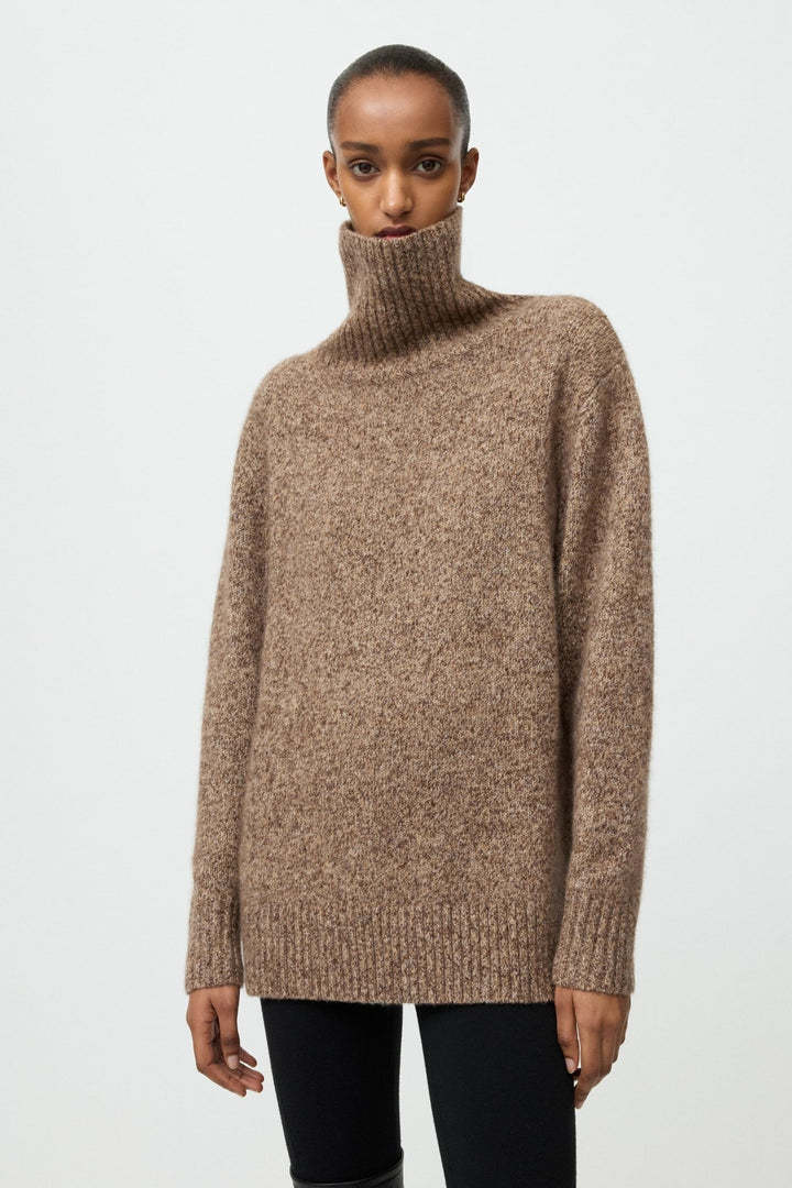 Soft Goat - Marled Relaxed Fit Turtleneck Brown Melange - Kalifornia Jean Bar