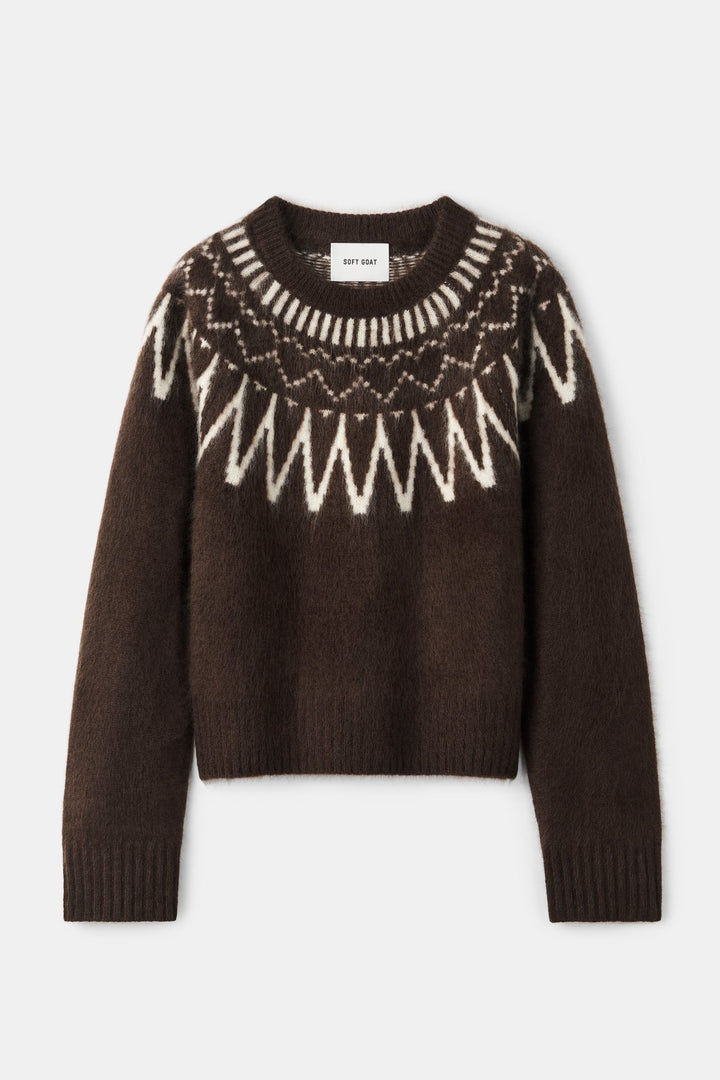 Soft Goat - Mocha Brushed Fair Isle Crewneck - Kalifornia Jean Bar