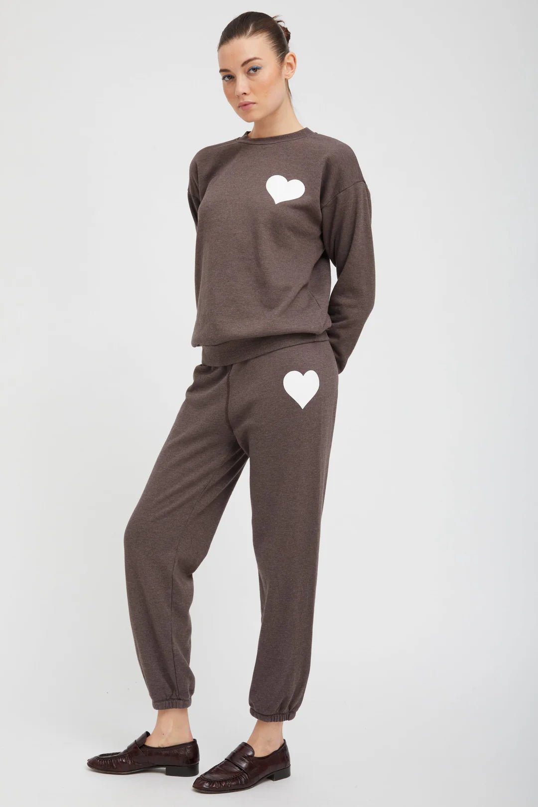 SPRWMN - Heather Brown Heart Sweatpants - Kalifornia Jean Bar