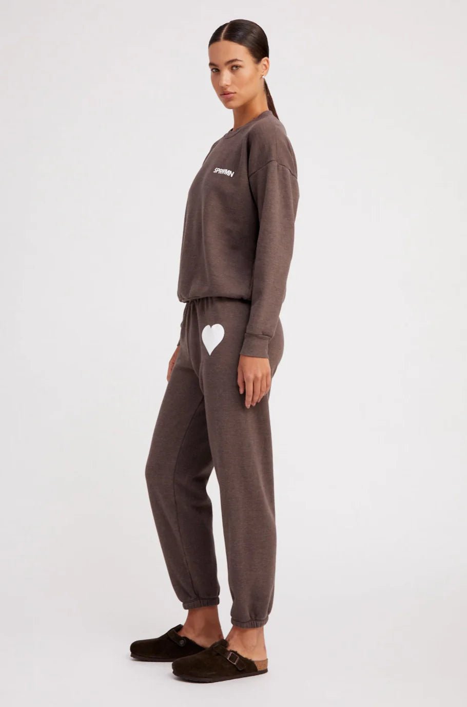 SPRWMN - Heather Brown Heart Sweatpants - Kalifornia Jean Bar