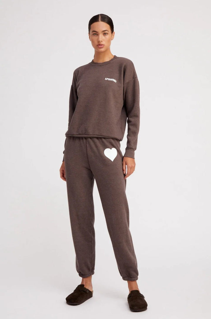 SPRWMN - Heather Brown Heart Sweatpants - Kalifornia Jean Bar