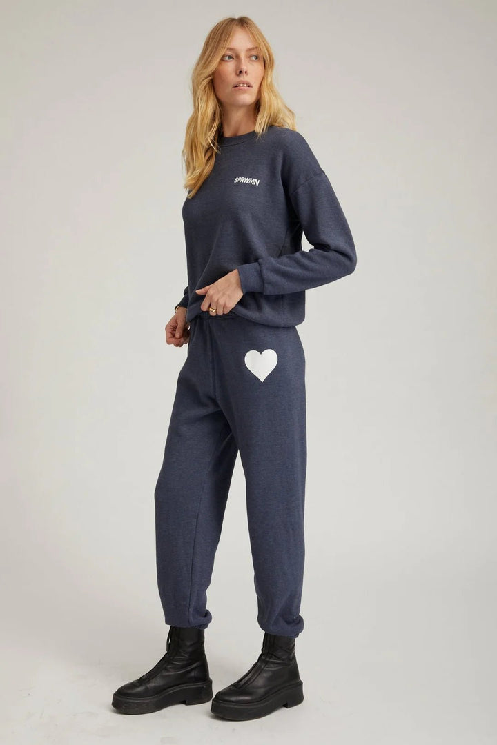 SPRWMN - Navy Heart Sweatpants - Kalifornia Jean Bar