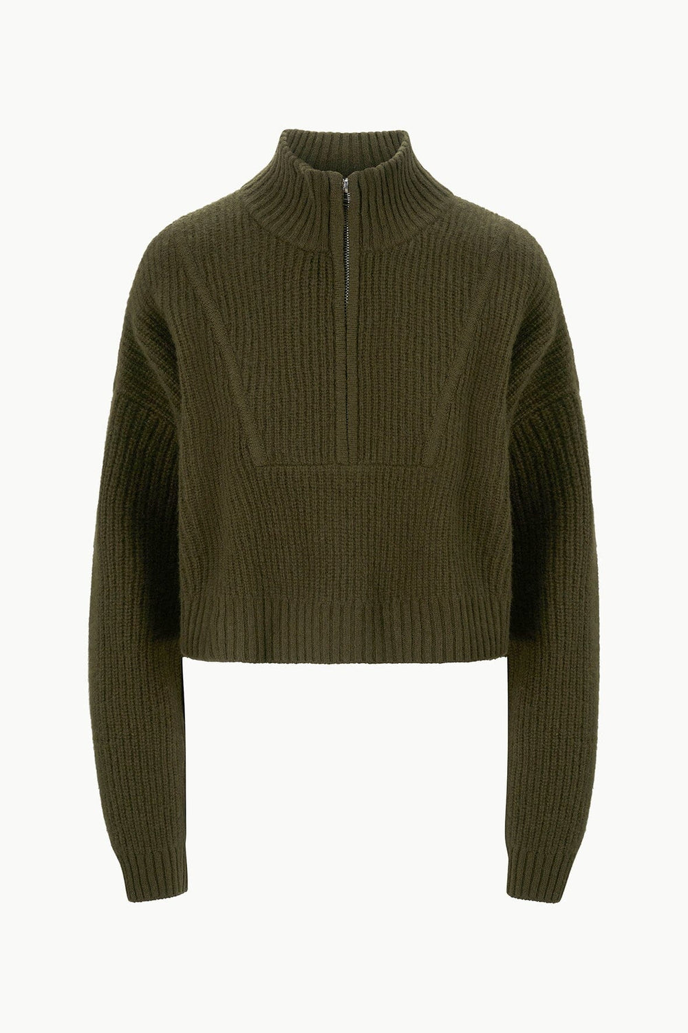 Staud - Olive Cashmere Cropped Hampton Sweater - Kalifornia Jean Bar