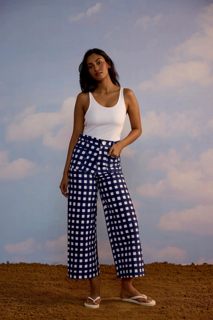 SZ Block Prints - Painter Pant Gingham Navy - Kalifornia Jean Bar