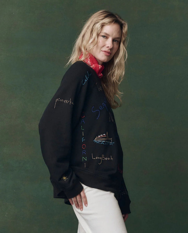 The Great - Almost Black Slouch Sweatshirt Golden State Embroidery - Kalifornia Jean Bar