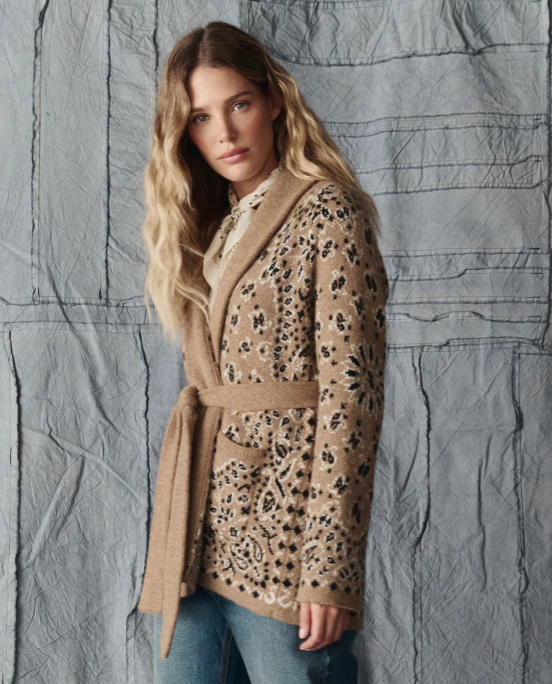 The Great - Bandana Riding Cardigan in Camel - Kalifornia Jean Bar