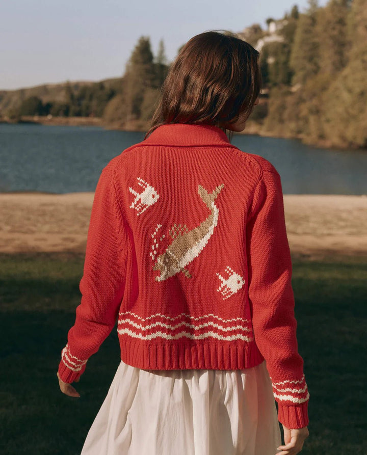The Great - Bass Cardigan in Hot Red - Kalifornia Jean Bar