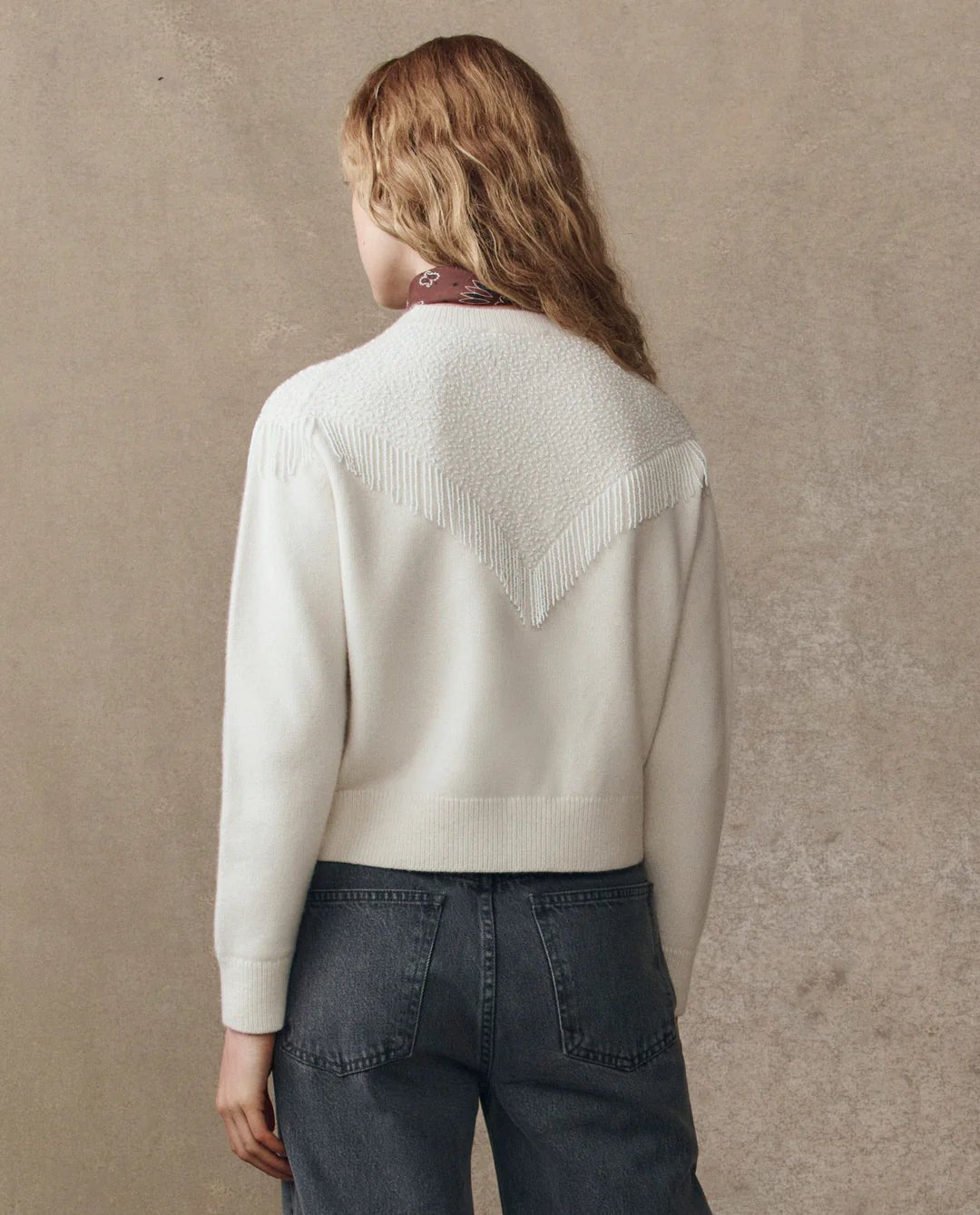 The Great - Beaded Fringe Cardigan in Cream - Kalifornia Jean Bar