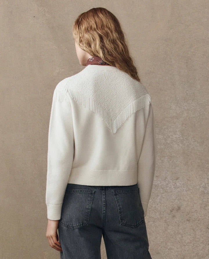 The Great - Beaded Fringe Cardigan in Cream - Kalifornia Jean Bar