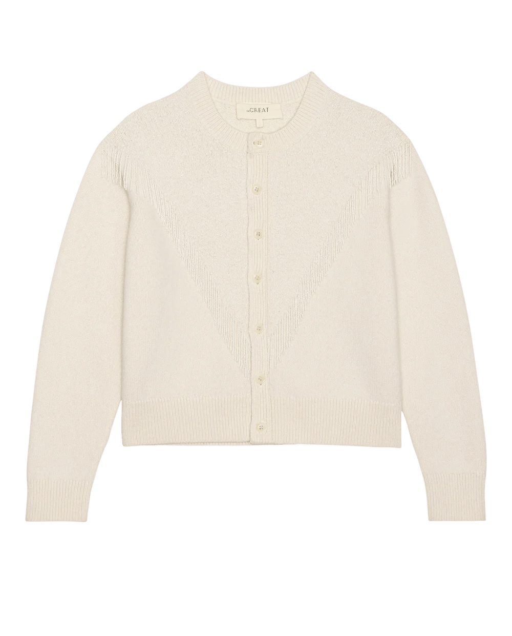 The Great - Beaded Fringe Cardigan in Cream - Kalifornia Jean Bar