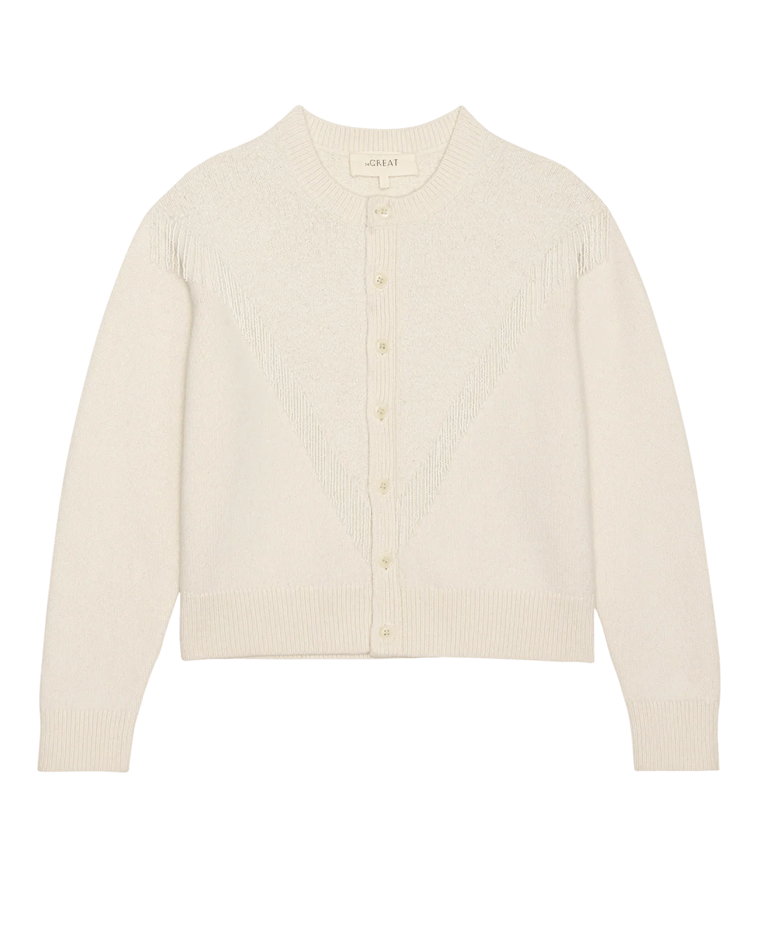 The Great - Beaded Fringe Cardigan in Cream - Kalifornia Jean Bar