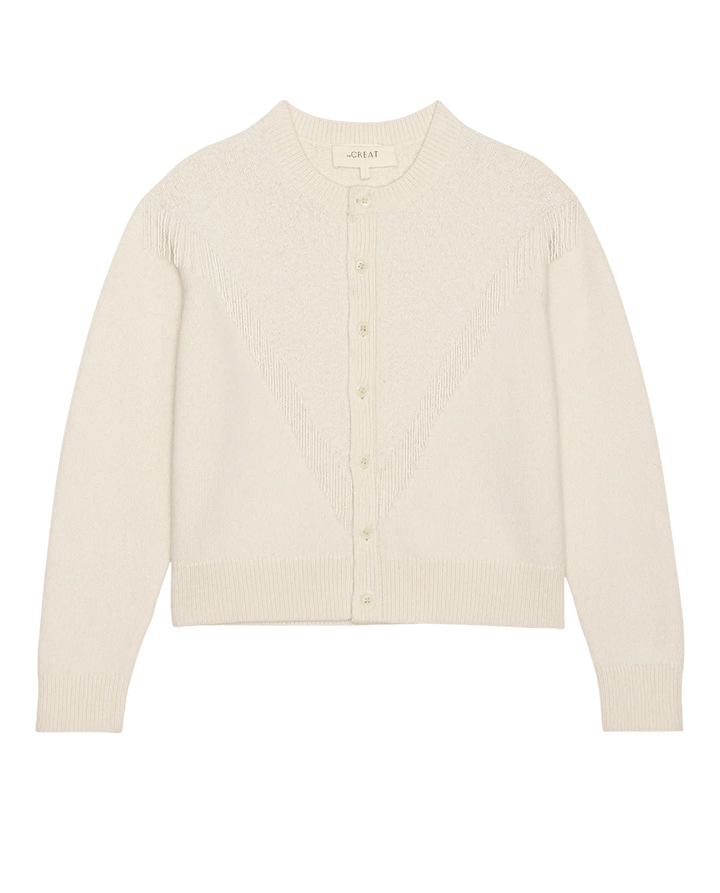 The Great - Beaded Fringe Cardigan in Cream - Kalifornia Jean Bar