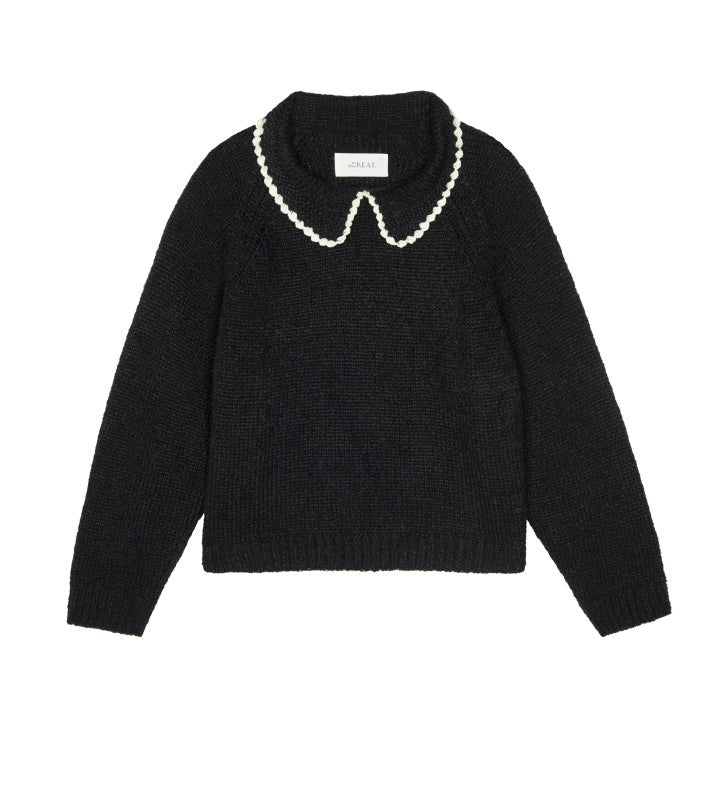 The Great - Black/Soft White Crochet Collar Pullover - Kalifornia Jean Bar