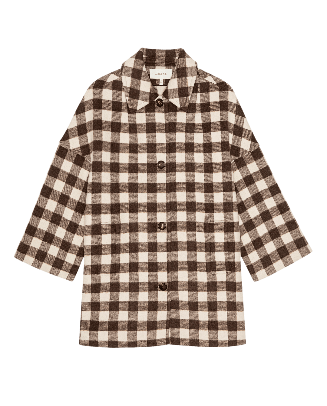 THE GREAT. - Car Coat Chocolate/Cream Check - Kalifornia Jean Bar