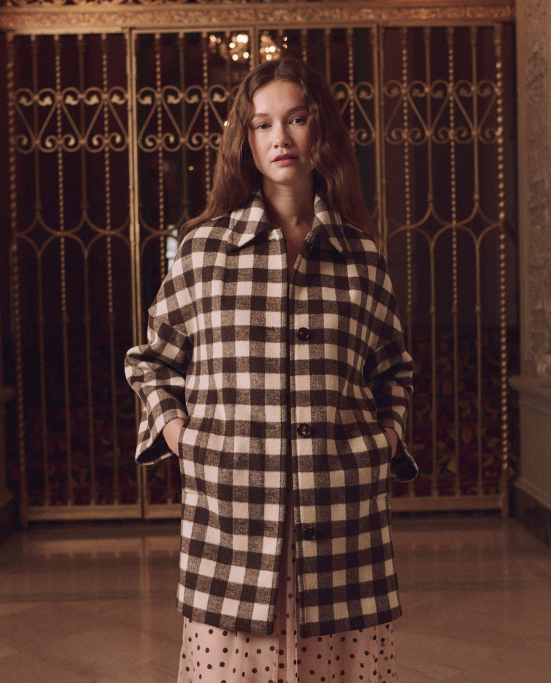 THE GREAT. - Car Coat Chocolate/Cream Check - Kalifornia Jean Bar