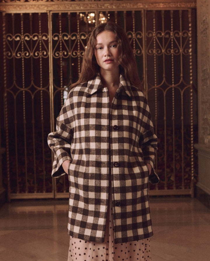 THE GREAT. - Car Coat Chocolate/Cream Check - Kalifornia Jean Bar