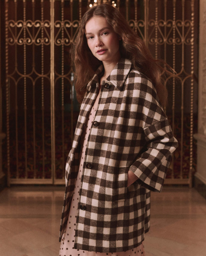 THE GREAT. - Car Coat Chocolate/Cream Check - Kalifornia Jean Bar