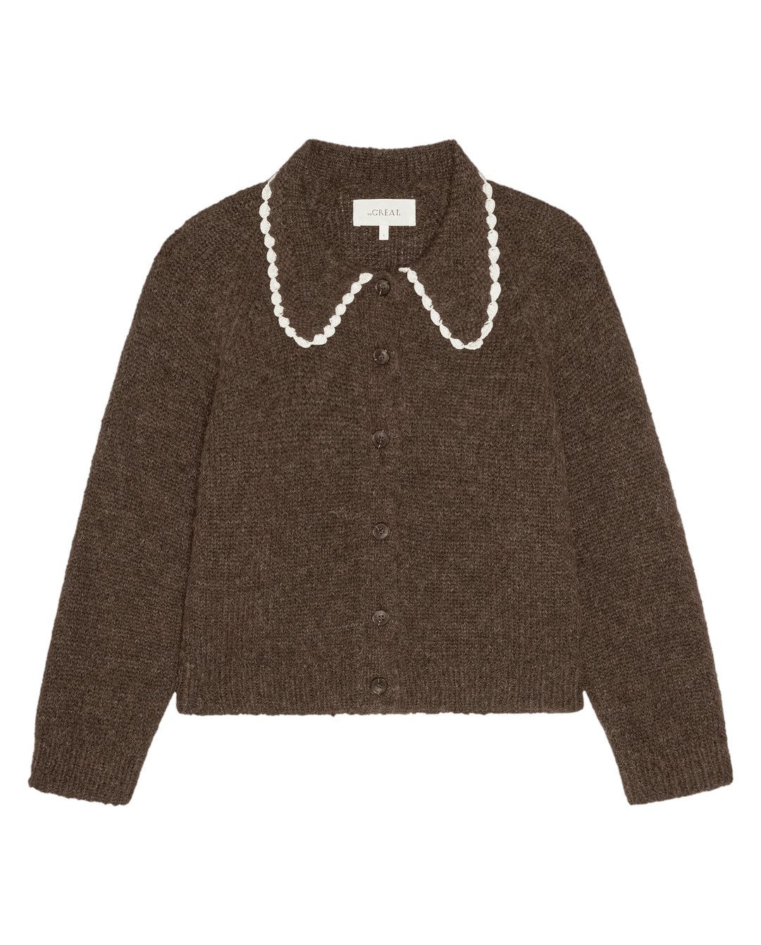 THE GREAT. - Chocolate Brown Crochet Collar Cardigan - Kalifornia Jean Bar