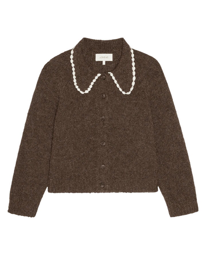 THE GREAT. - Chocolate Brown Crochet Collar Cardigan - Kalifornia Jean Bar