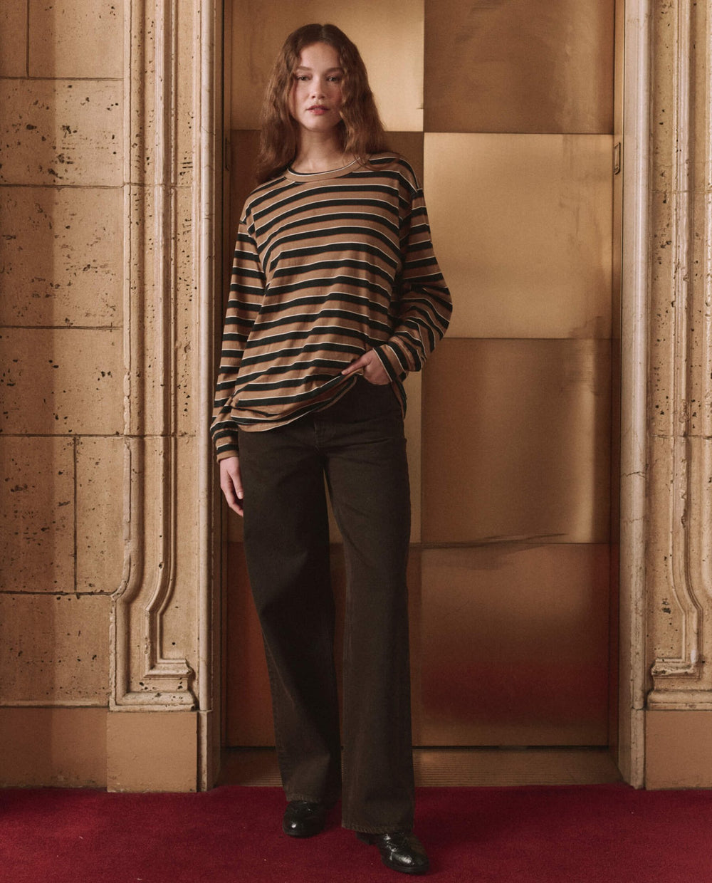 THE GREAT. - Cigar Stripe Long Sleeve Relaxed Crew - Kalifornia Jean Bar