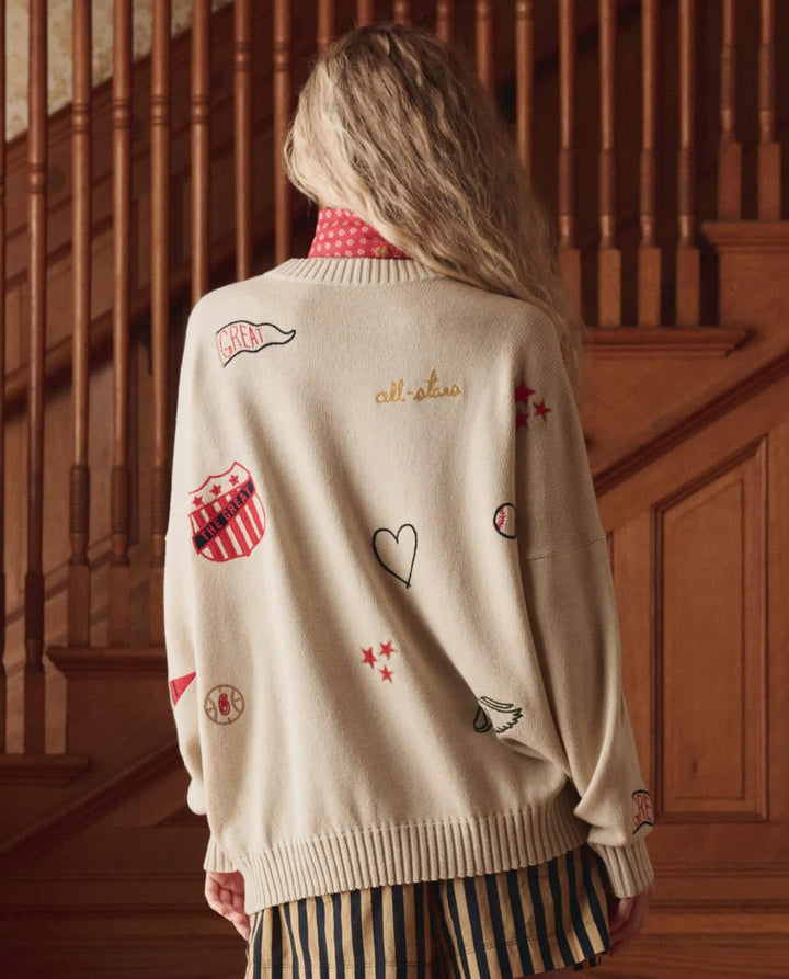 The Great - Embroidered Oversized Pullover Crew Cream - Kalifornia Jean Bar