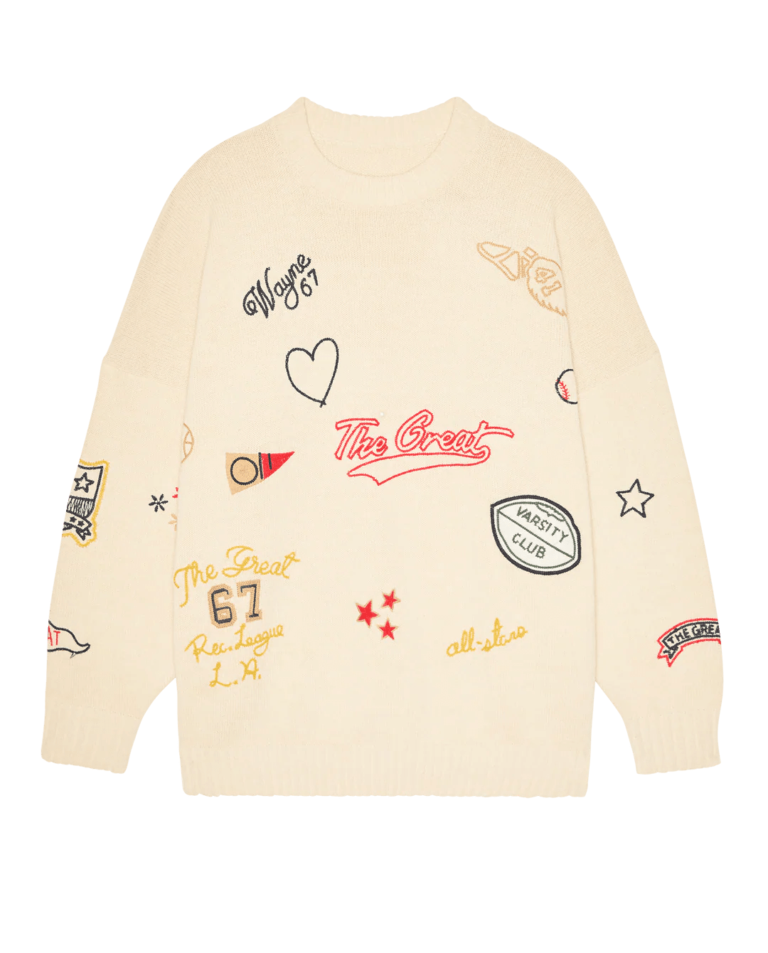 The Great - Embroidered Oversized Pullover Crew Cream - Kalifornia Jean Bar